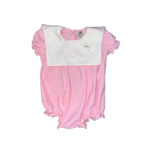 NWT Cypress Row Pink Baby Sister Embroidered Bib Collar Bubble Romper 18M *read